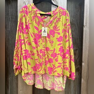 Easel Pink Floral Blouse on Green